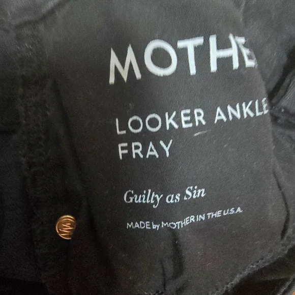 MOTHER Looker Ankle Fray Skinny Jeans 27 Black Distressed - Picture 10 of 16